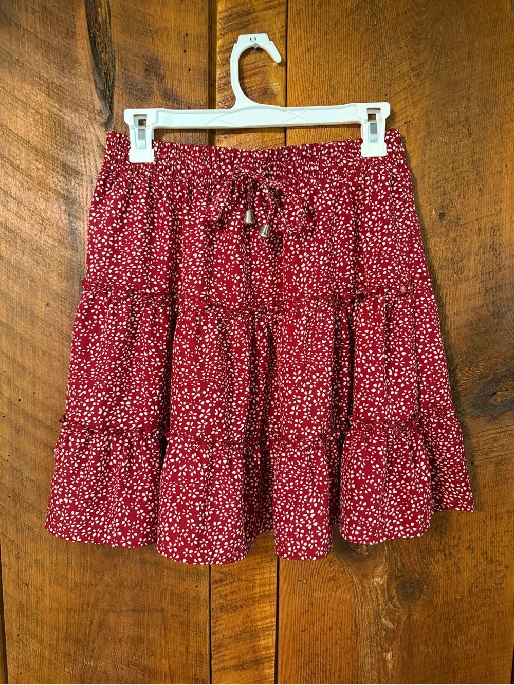 Red Ditsy Floral Tiered Ruffle Skirt Boho Cottagecore Smocked Mini Skirt M
